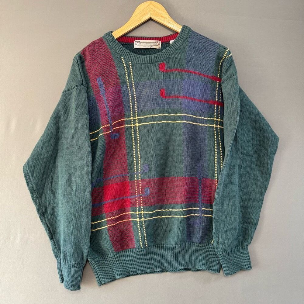 John Ashford Golf Men’s Sweater Vintage 90s Size Medium 100% Cotton Green color
